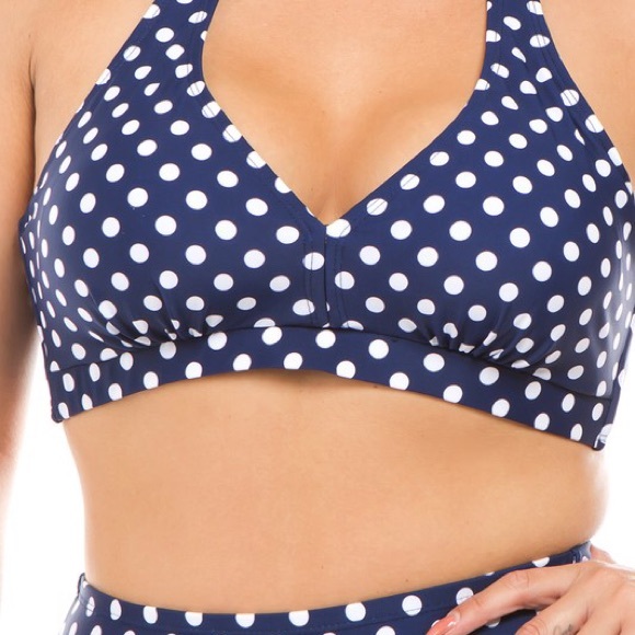 Navy Plus Retro Polka Dot Swimsuit - Picture 5 of 5